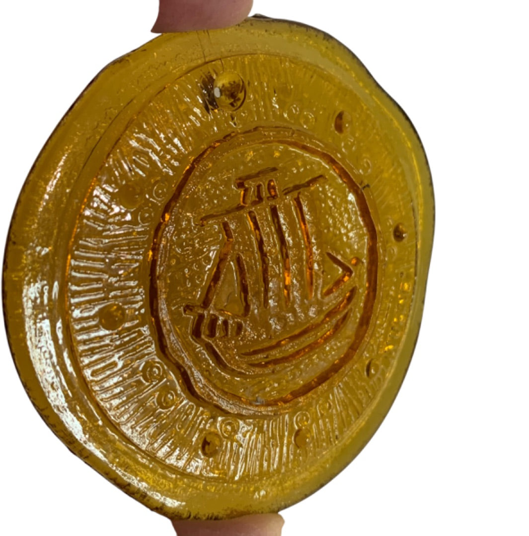 1960s Nuline Wheaton Amber Glass Suncatcher Small Ship 2.5 Inch