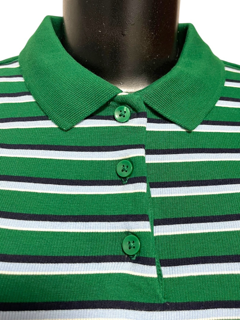 Medium Zara Womens Fitted Waist Length Striped Polo Shirt Green