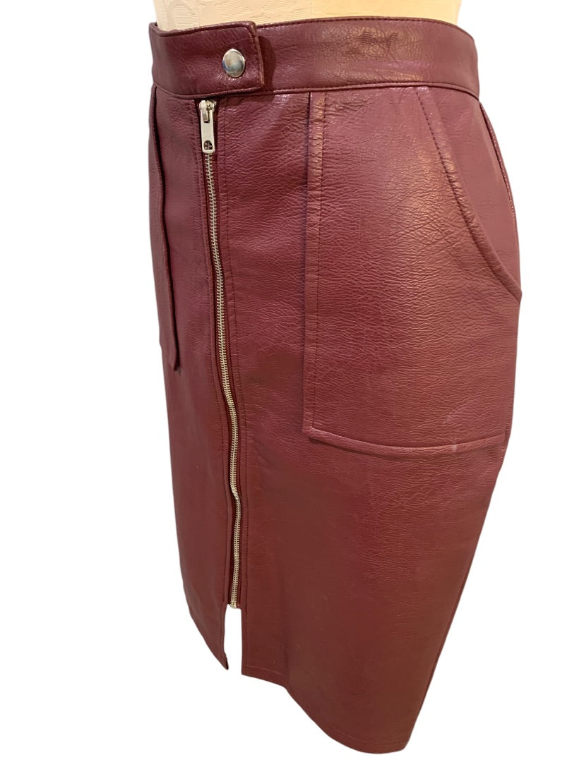 Size 10 Primark Womens Merlot Vegan Leather Skirt Zip Pockets