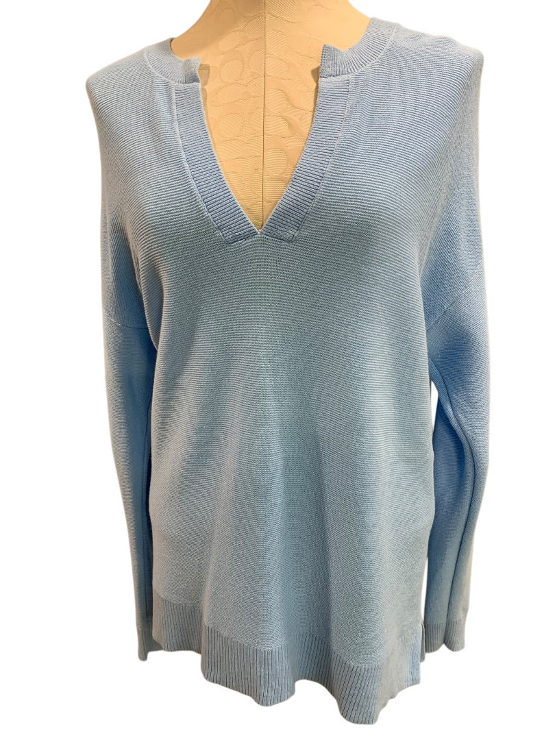 Medium LOFT Womens Powder Blue Lightweight V-Neck Sweater
