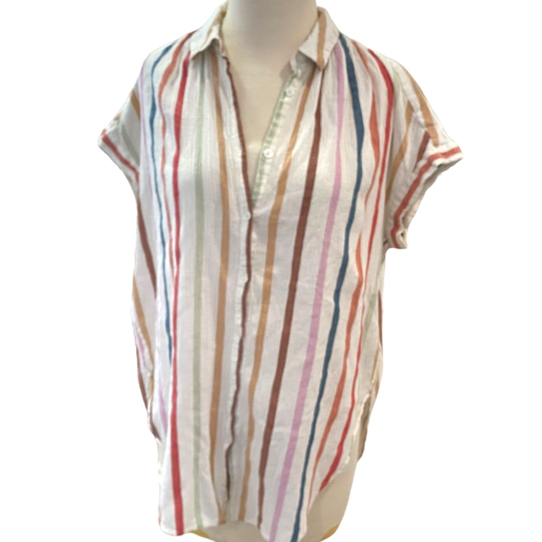 Small Madewell Womens Cotton Gauze Tunic Button Up Short Dolman Sleeve Shirt