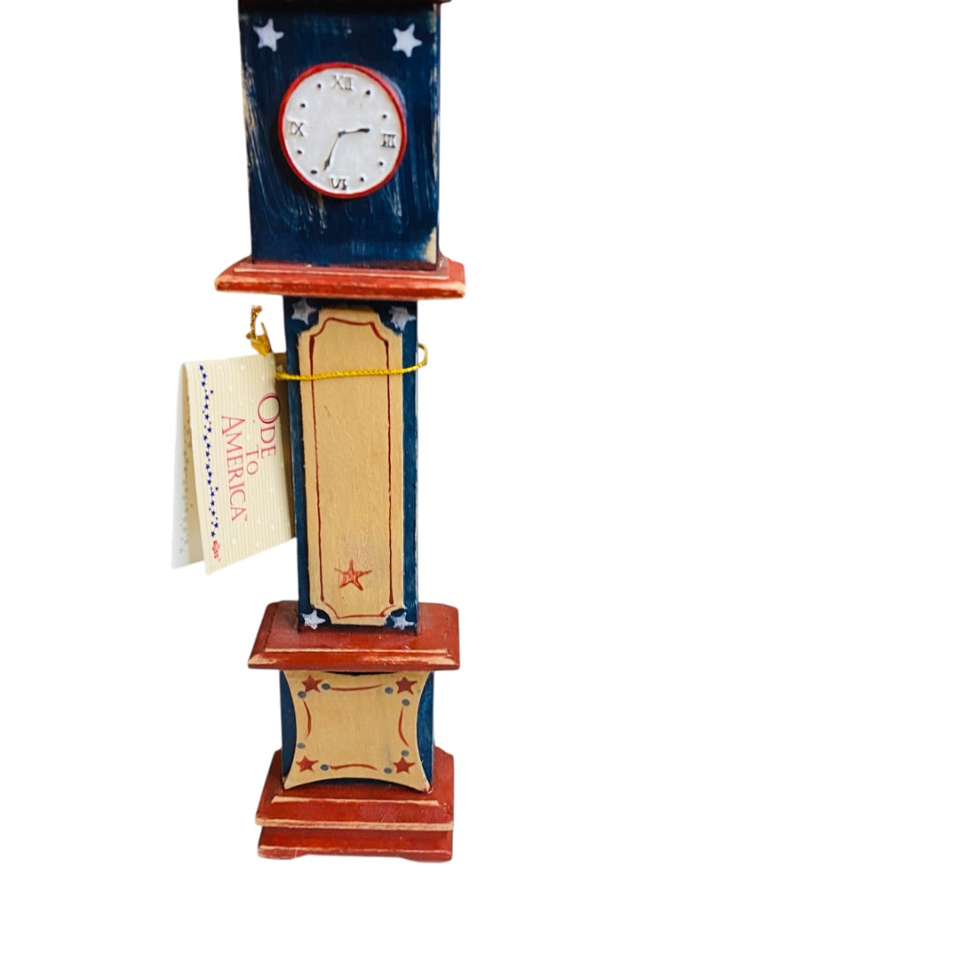 Vintage Russ Ode to America Miniature Dollhouse Stars Stripes Grandfather Clock 7.25"