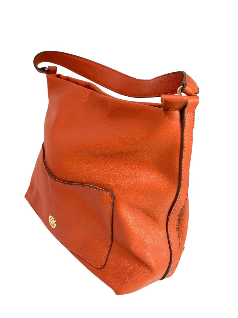 Anne Klein Vegan Leather Peachy Orange Shoulder Bag Zip Top