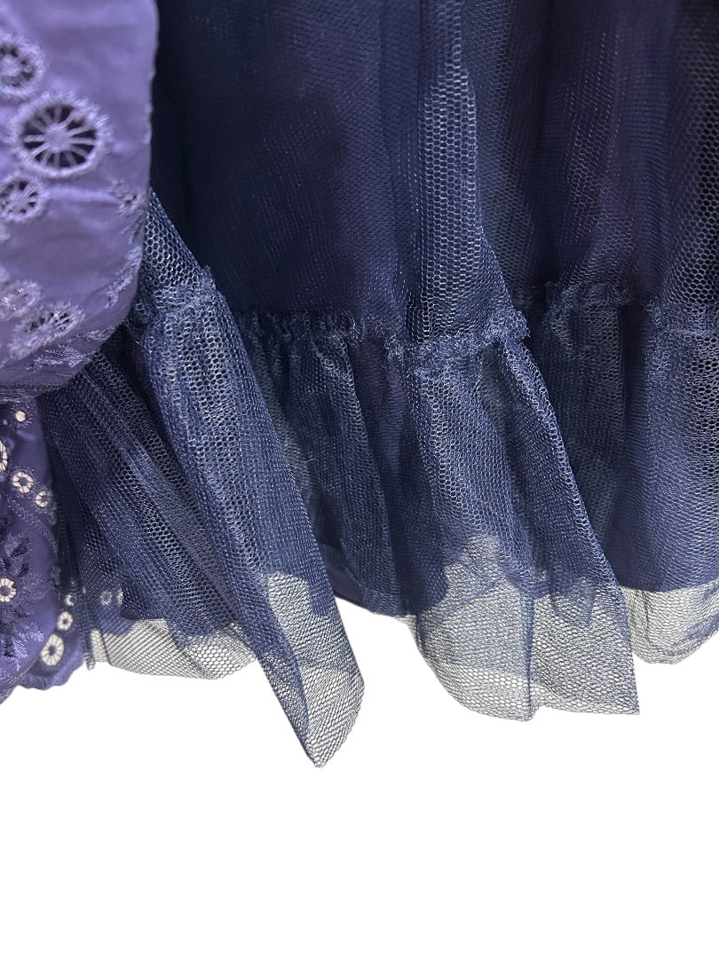 Size 4 Betsey Johnson Dress Purple Strapless Eyelet Embroidered Party