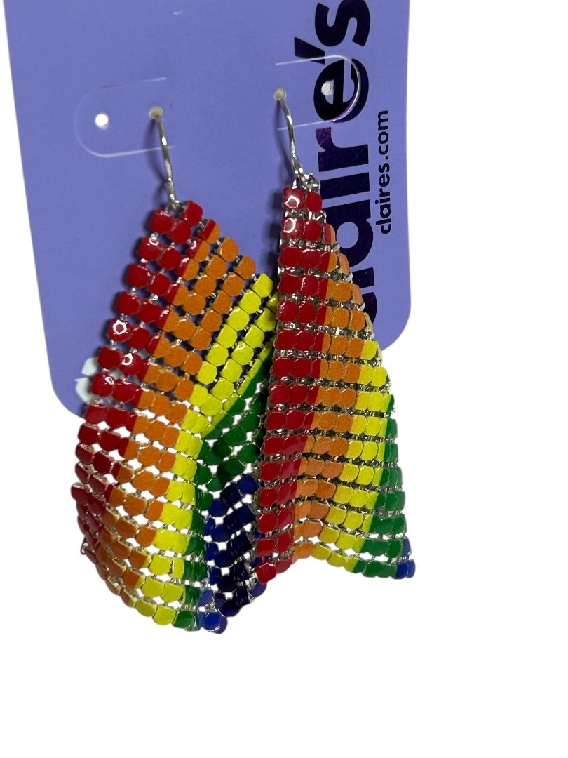 Claires New Metal Mesh Rainbow Earrings Pierced Fishhook 3 Inch Drop Dangle