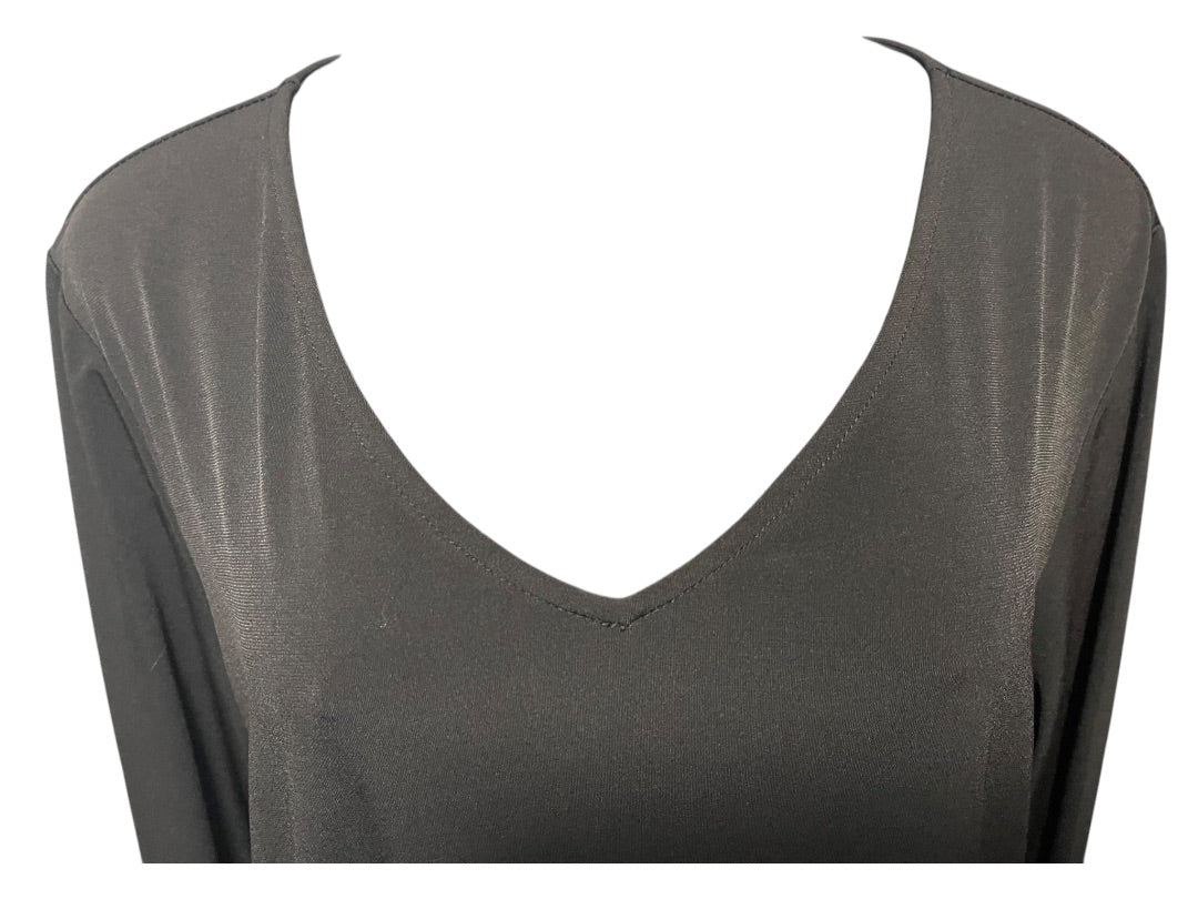 Large Susan Graver Womens Pullover Travel Knit Shirt V-Neck Black