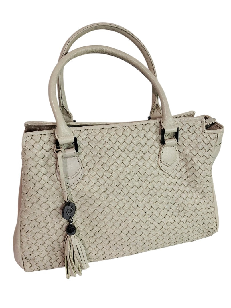 Waterlily Woven Leather Tote Bag Cream Satchel Purse Crossbody Strap Los Angeles