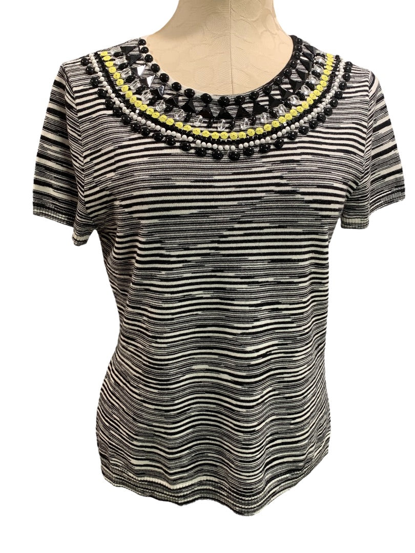XL Petite Ruby Rd Womens Short Sleeve Sweater Embellished Neckline