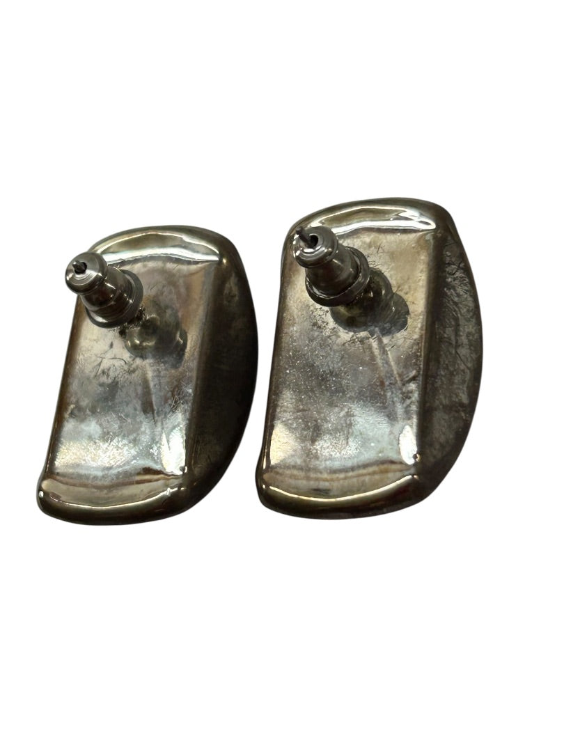 Vintage Fashion Earrings Post Pierced Red Silvertone 1 Inch