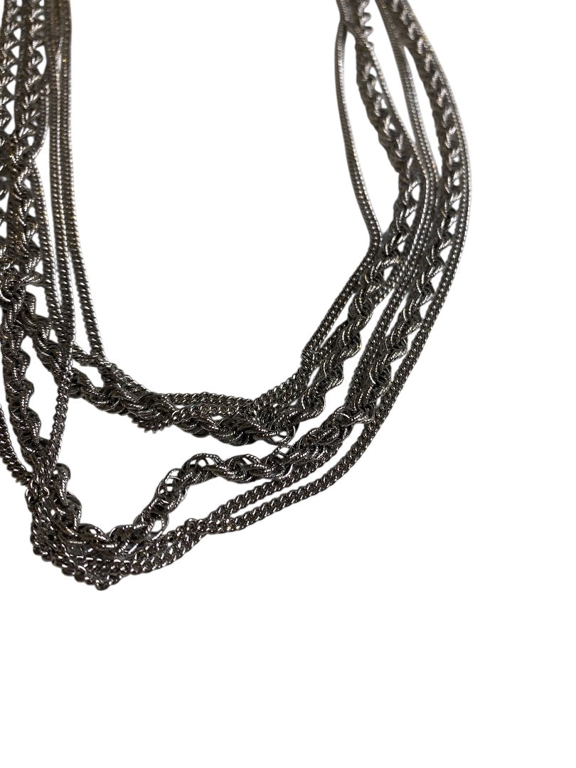 Signed Monet Silvertone 54 Inch Necklace 3 Strand Chain Spring Clasp