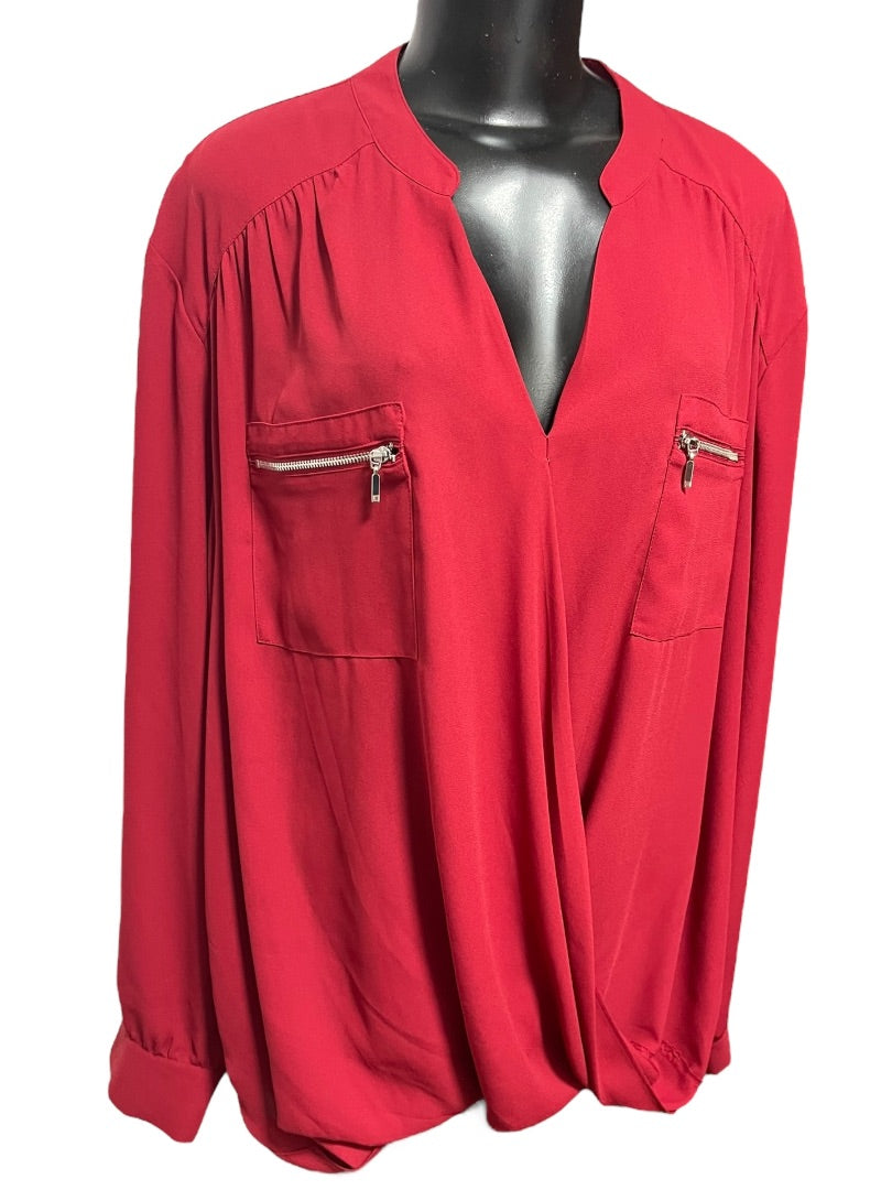 Size 24W INC International Concepts Womens Red Faux Wrap Blouse Shirt