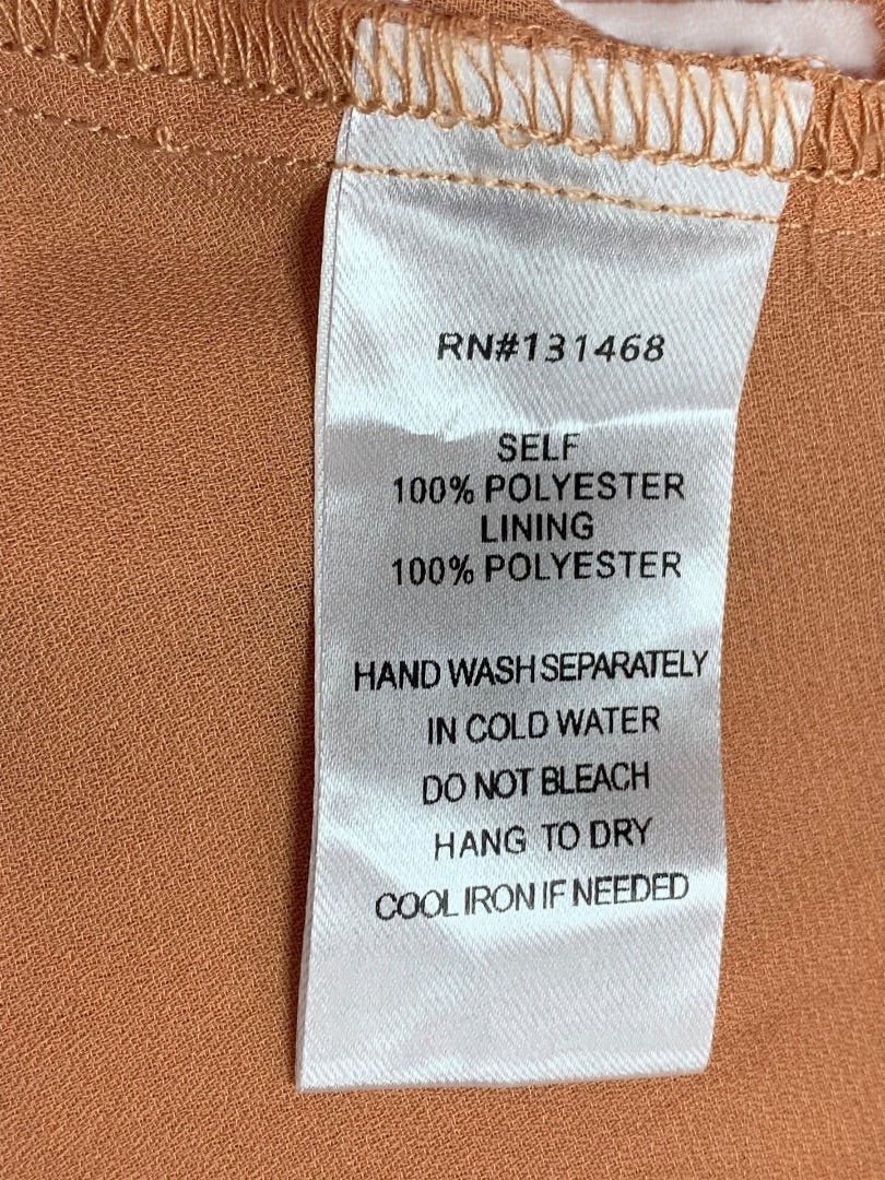 Small Vici Womens Satin Long Sleeve Dress Banded Waist Goldy Orange Color