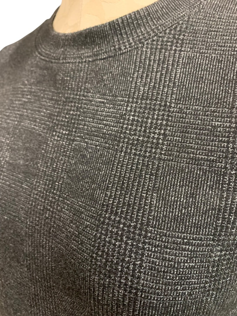 Small Petite Loft Gray Plaid Heavy Knit Long Sleeve Dress Button Back