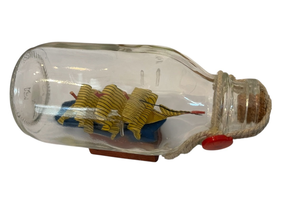 Vintage Ship In the Bottle Small Nautical Model of Tall Sail Ship 4 1/2" x 2 1/2"