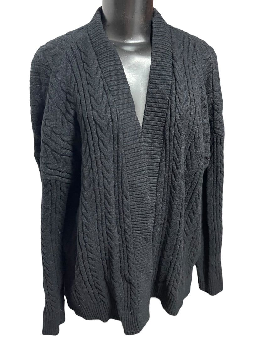 XL Cyrus Cable Knit Open Cardigan Sweater Black Womens