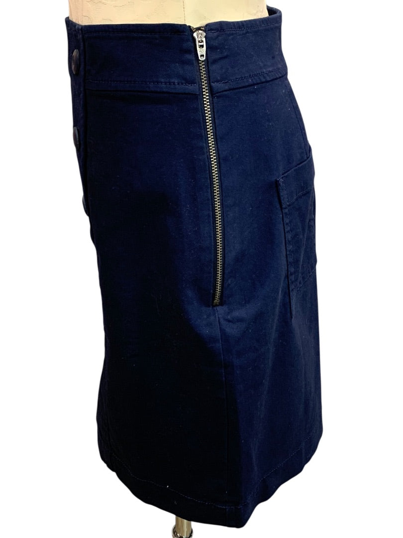 Size 2 Loft Navy Blue Skirt Side Zip Stretch Cotton 18.5" Length
