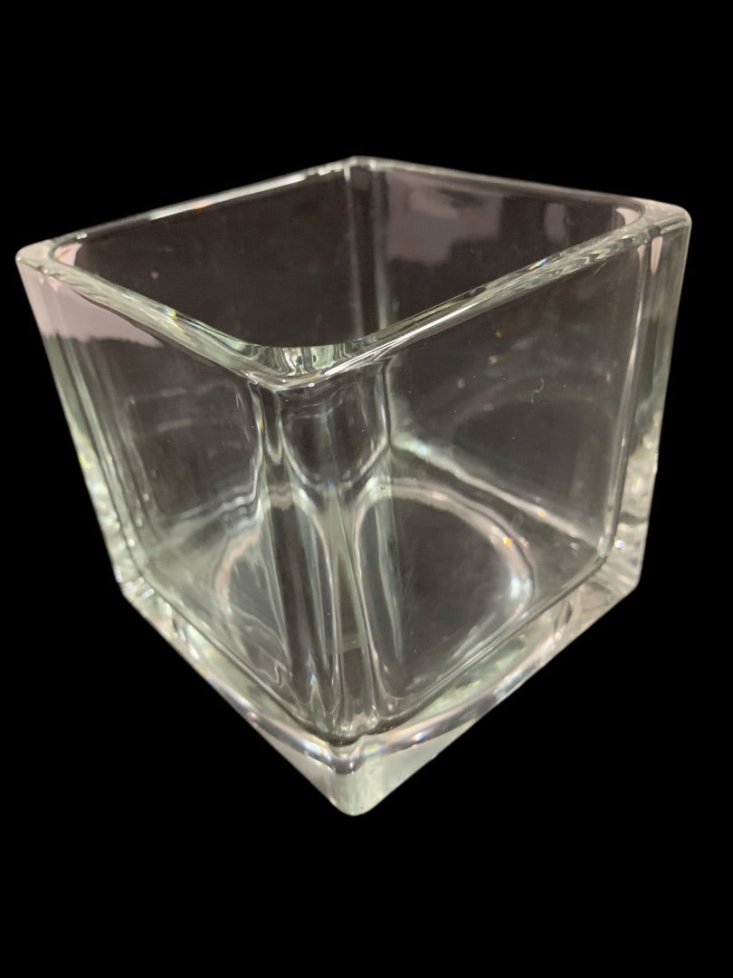 Home & Garden Clear Square Glass Vase Candle Holder 4" Cube