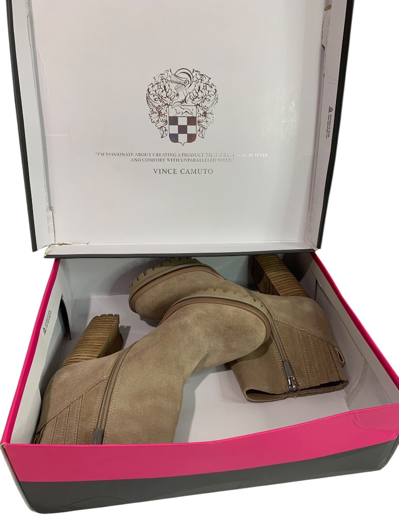 Size 6M Vince Camuto Womens Heeled Booties Truffle Taupe Suede Ernessa