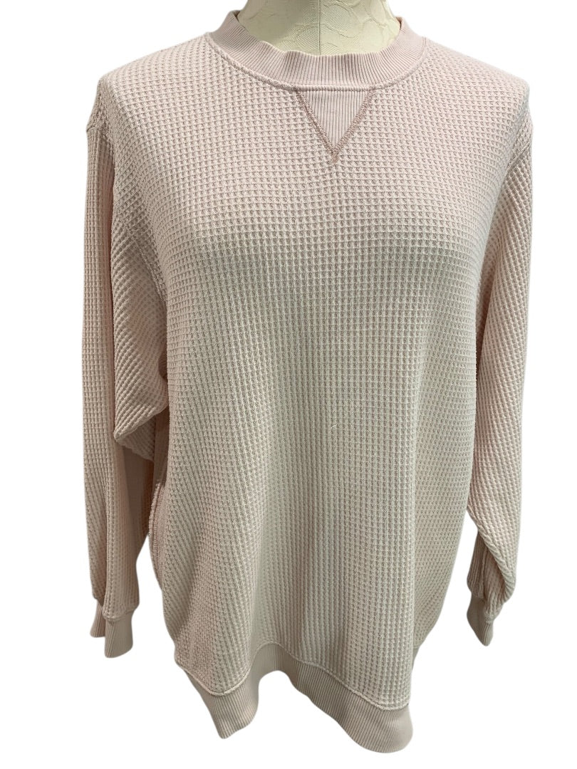 XS Aerie Womens Pink Oversize Thermal Sweatshirt Crewneck Pullover