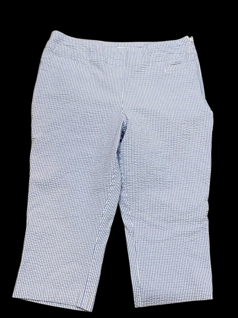 Size 16 Kim Rogers Womens Stretch Seersucker Capri Crop Pants Side Zip