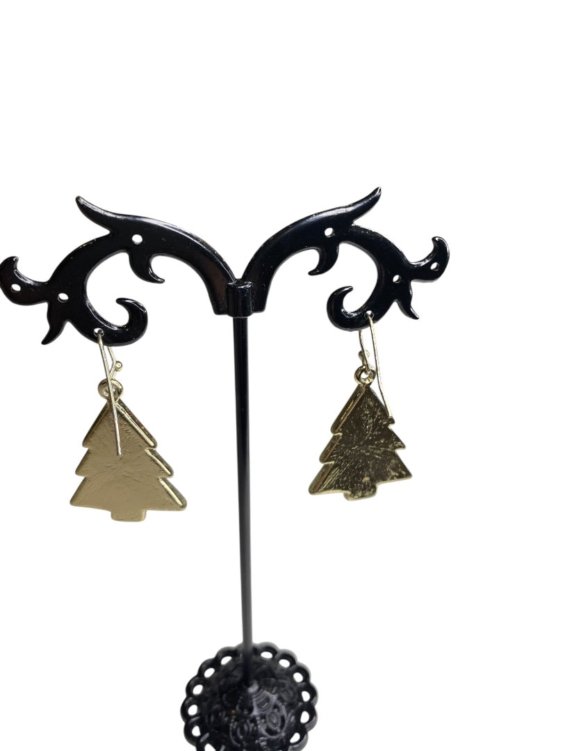 Goldtone Fishhook Earrings Christmas Tree Sparkle 1.5" Drop