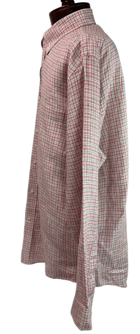 16.5 - 34 Lands End Baird McNutt Mens Irish Linen Button Down Shirt Pink Plaid