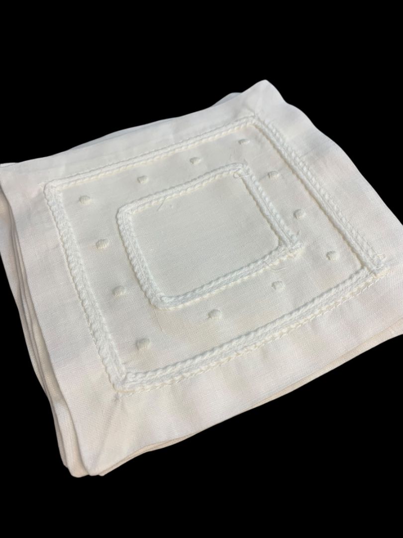 Vintage Cocktail Napkins Set of 6 White Dots Trim 5.5"