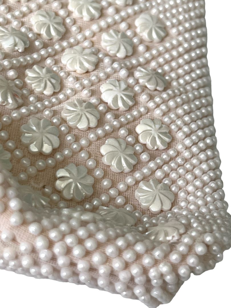Small White Beaded Evening Bag Gold Chain And Kisslock Purse Handbag Vintage