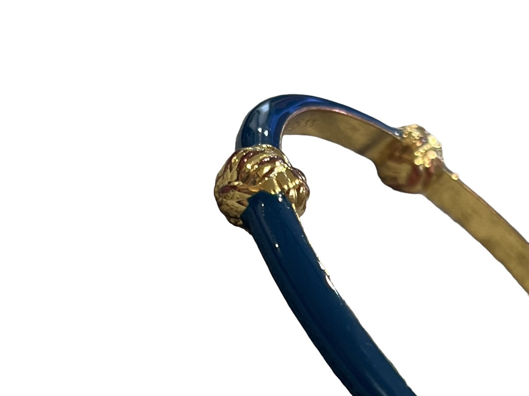 LILLY PULITZER Knotty Bangle Bracelet Navy Enamel Gold Knot Accents