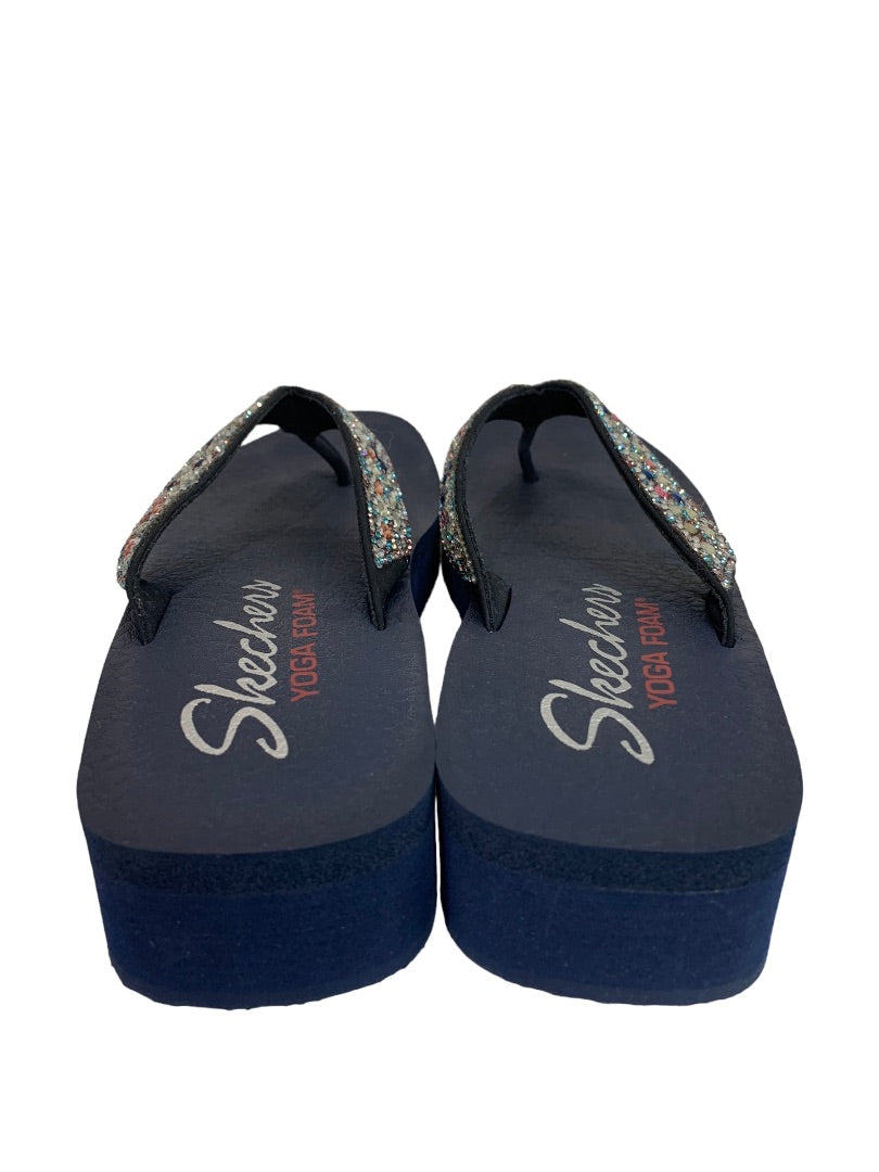 Size 8 Skechers Yoga Foam Platform Flip Flop Sandals Jeweled Navy Blue