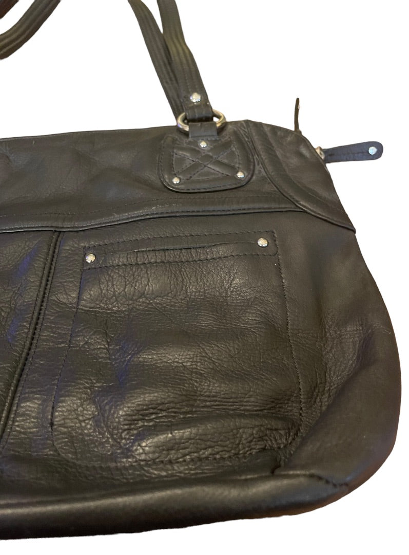 Medium Stone Mountain Leather Handbag Black Silver-tone Hardware
