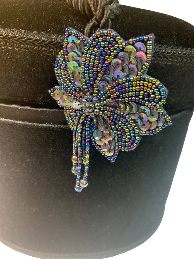 Black Velvet Satin Lined Case 7.5"h x 8"l x 6"w Hinged Beaded Brooch