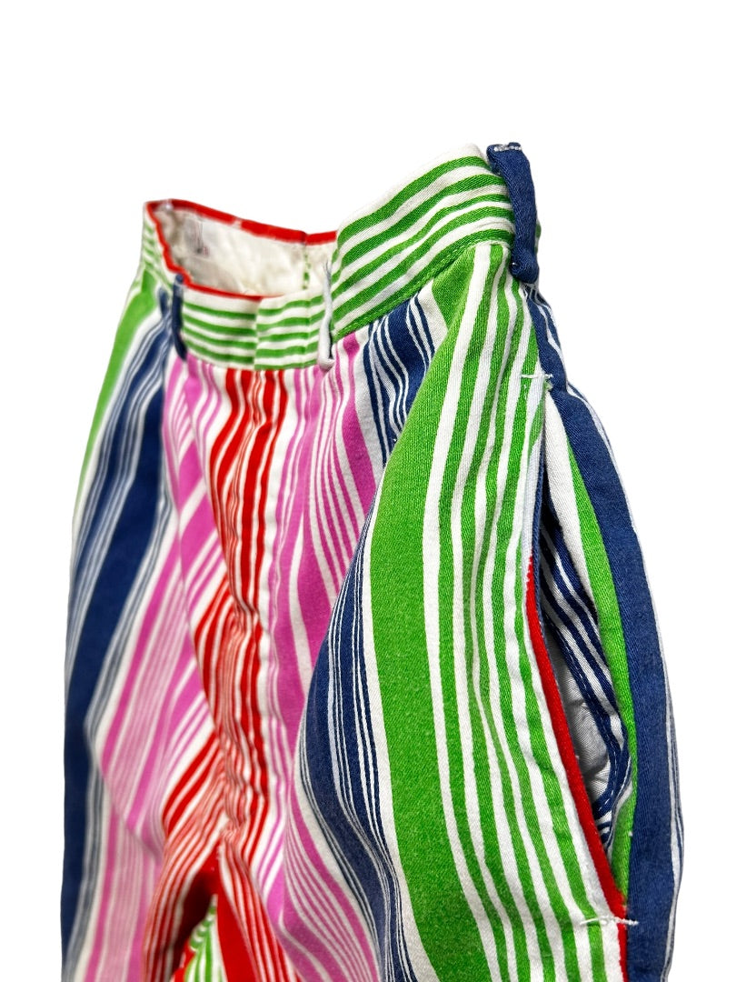 Y2K Corner House Striped Vibrant Color Lined Pants Women's Straight Leg Pockets