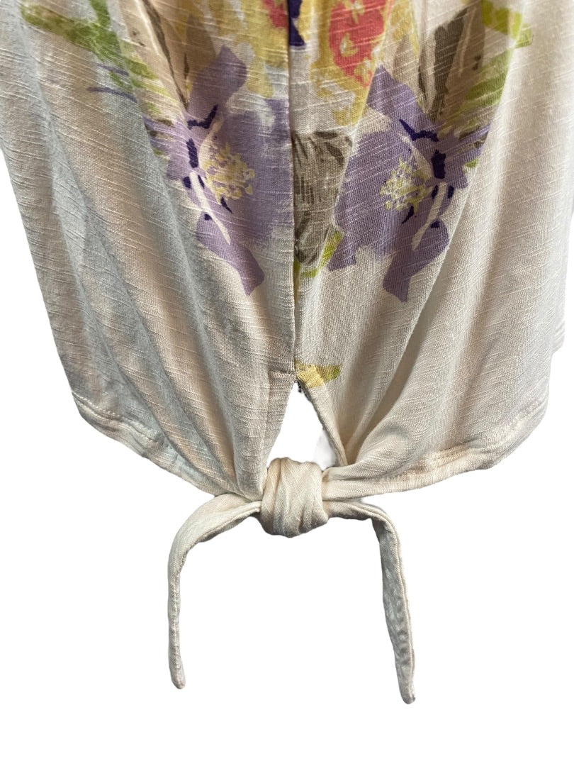 XL Chico's Women's Floral Print Tie Side Hem Tshirt Short Sleeve Scoop Neck