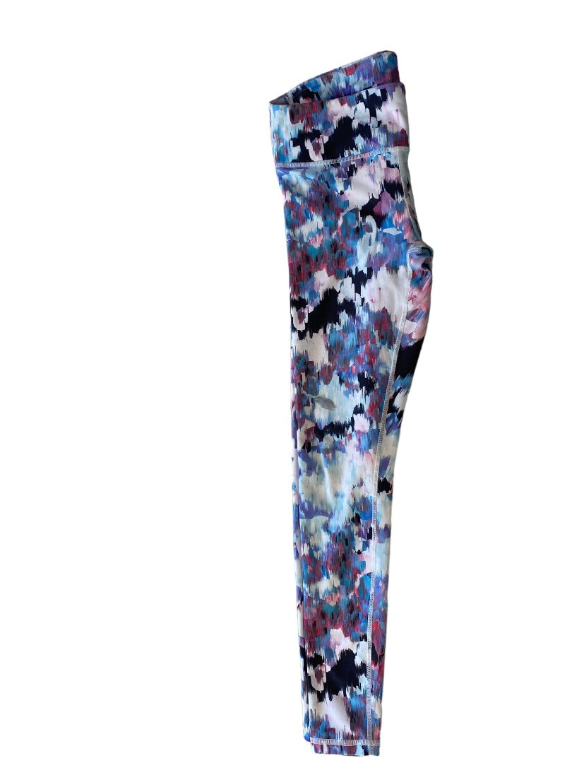 XS Womens Watercolor Print Leggings Activewear Blue Pink 27" Inseam