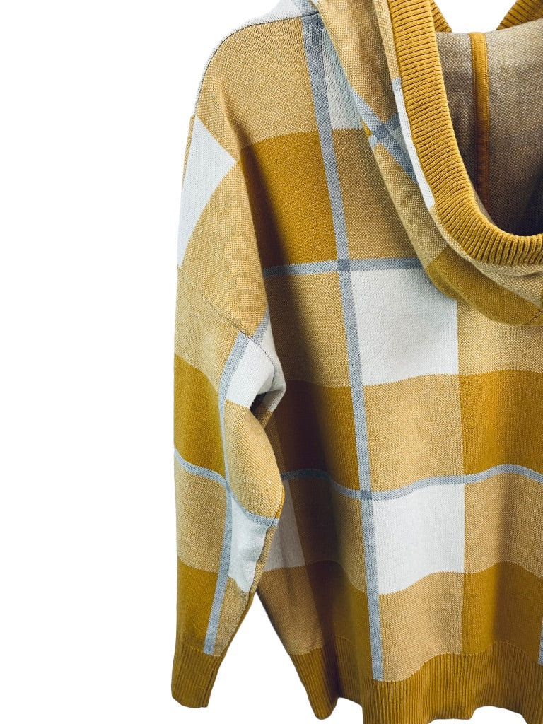 1X Rachel Roy Women's Gold Gray Plaid Soft Pullover Sweater