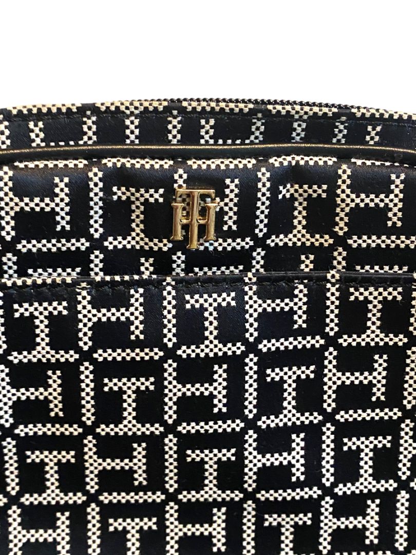 Tommy Hilfiger Crossbody Monogram Dual Zip Pocket Shoulder Bag Black White