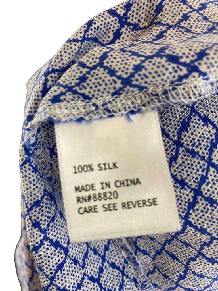 XS Cynthia Rowley Womens 100% Silk Blue Print Pullover Pleat Front Blouse