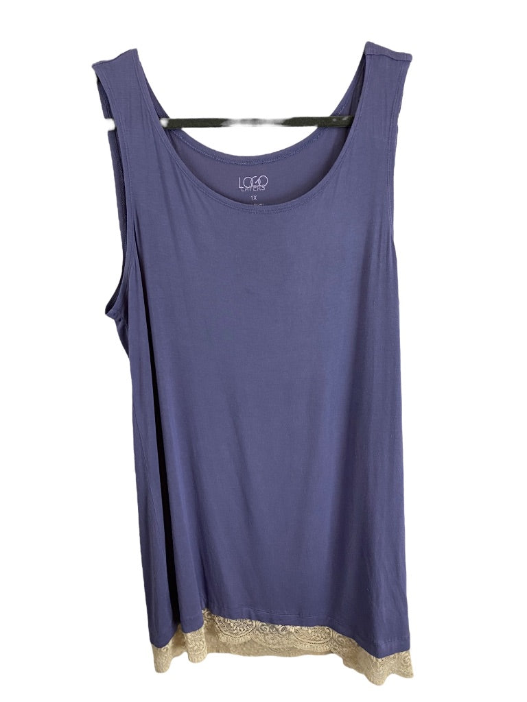 1X LOGO Layers Women's Soft Tunic Tank Top Purple Contrast Lace Flounce Hem
