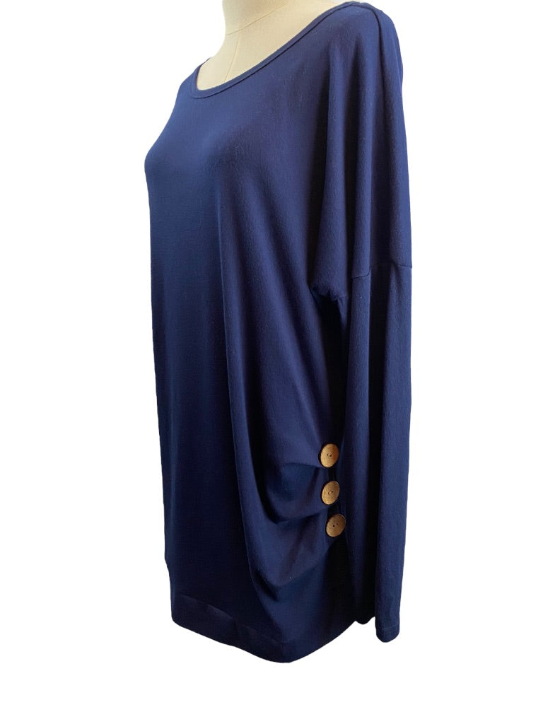 2XL Yincra Navy Blue Women's Long Sleeve Tunic Tshirt Brown Button Detail