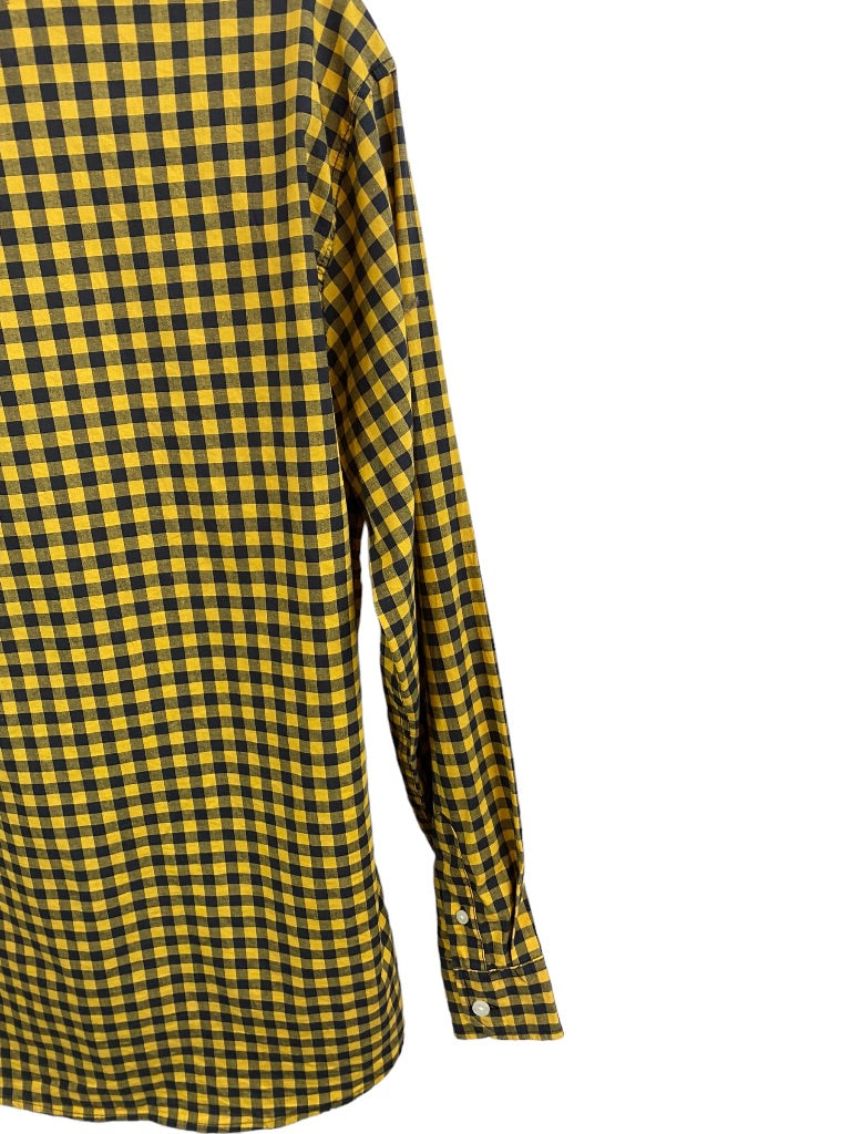 XXL (18) Old Navy Boys Yellow Navy Blue Check Button Down Dress Shirt