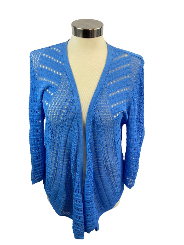 Large Chico's Women's Blue Summer Cardigan Loose Knit Open Sweater
