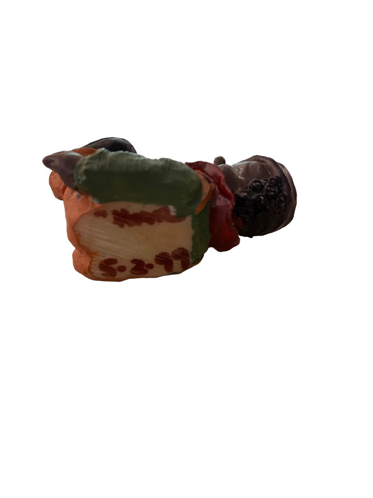 1999 Resin Clown Baby Figurine Orange Overalls 2" Brown Skin