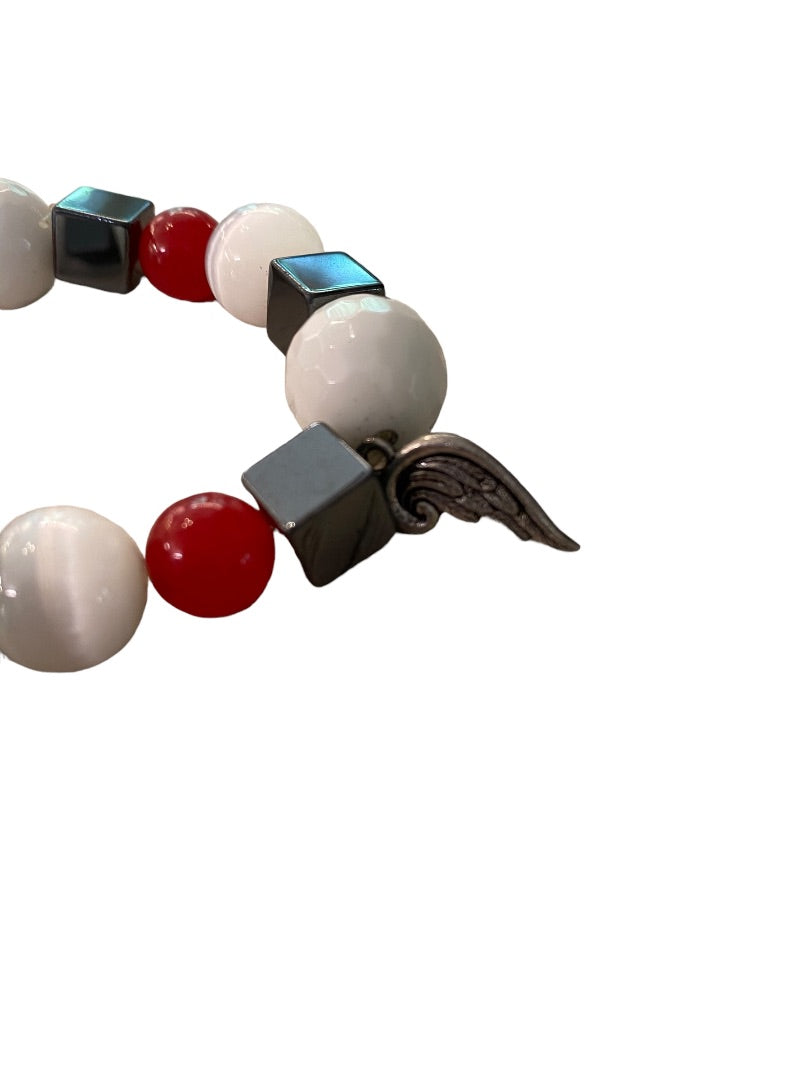Large Wrist Red White Blue Stretch Bracelet 3" Wing Charms