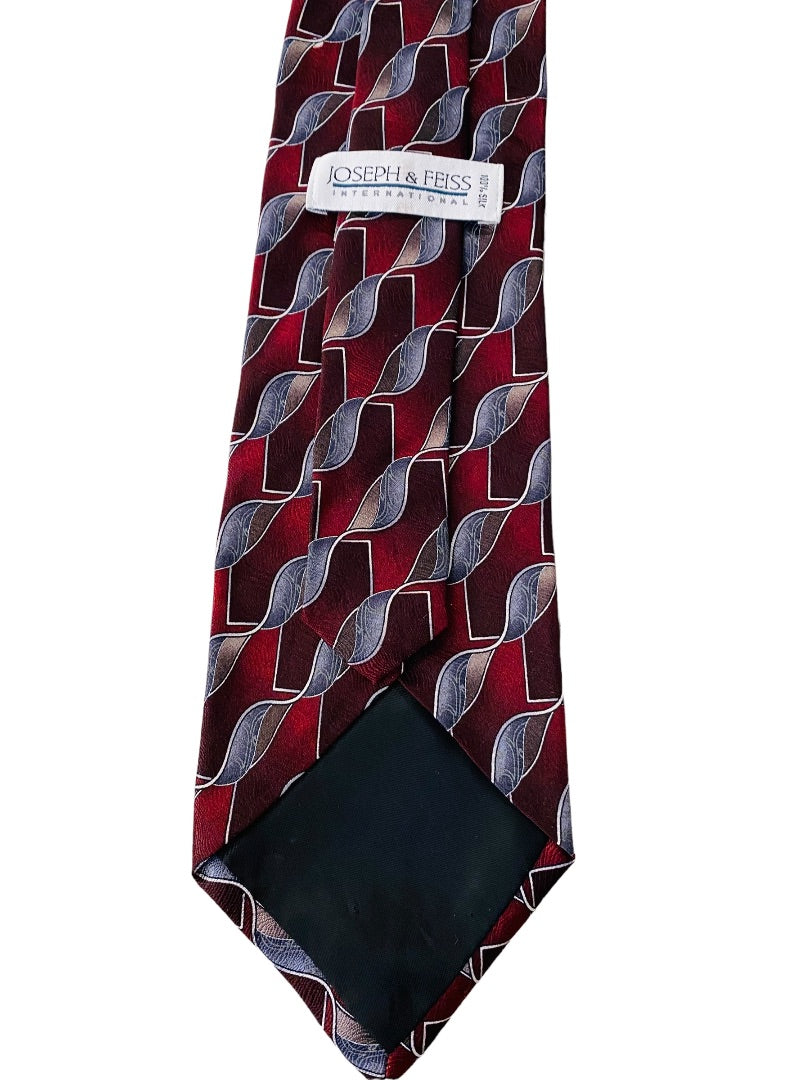 Joseph & Feiss Extra Long Mens 60" Necktie Tie Red Gray 100% Silk