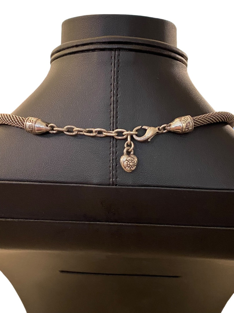 Silvertone Necklace Attached Bar Pendant Branch Design Etched 16-18"
