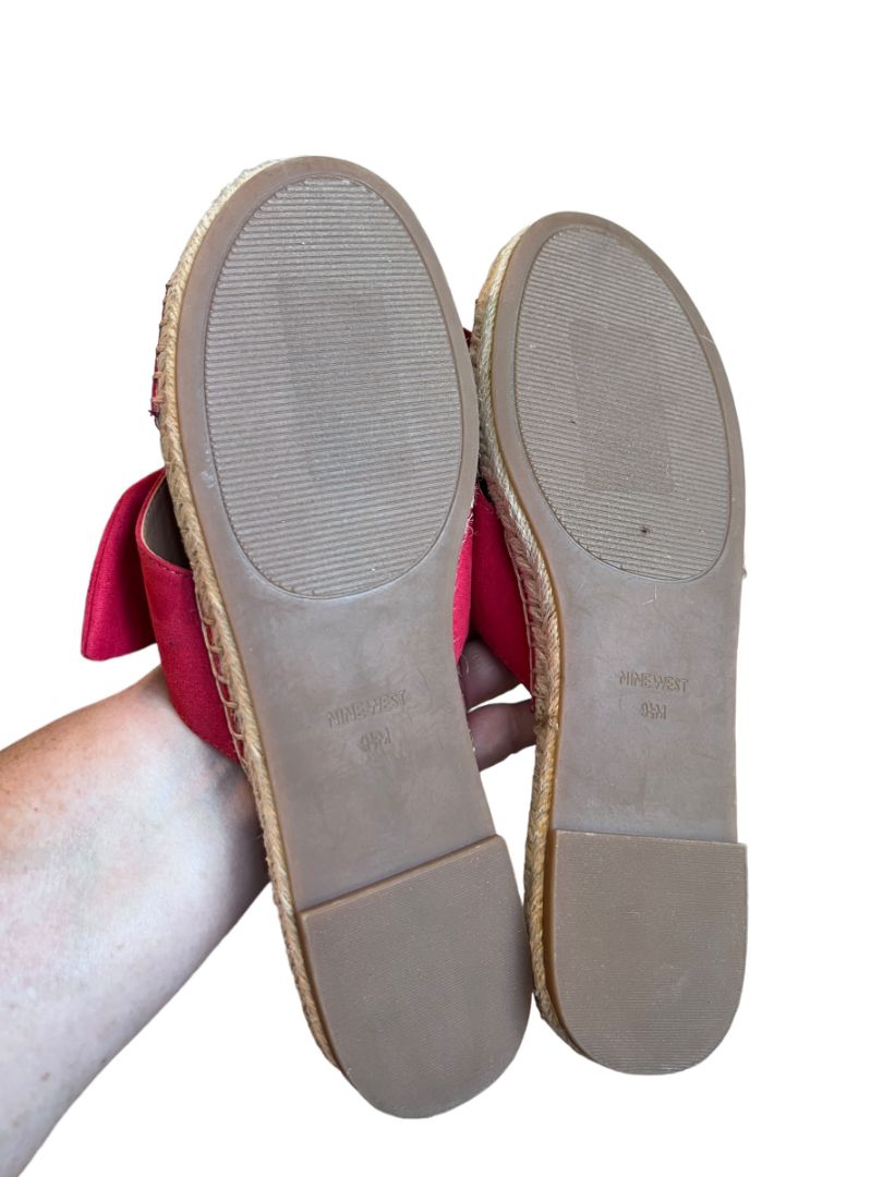 9.5 M Nine West Slide Sandals Women's Bellah Espadrille Bow Red