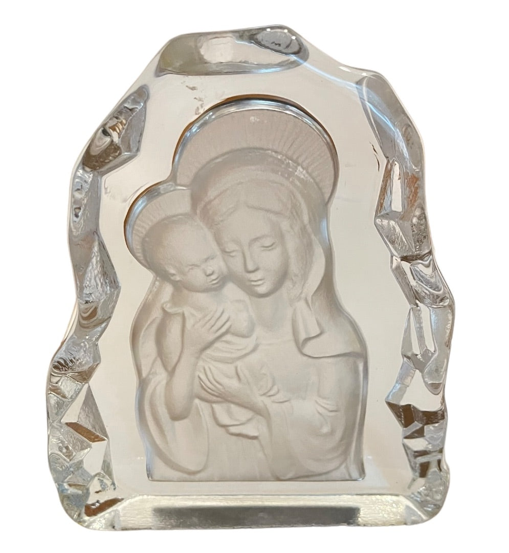 Vintage Virgin Mary & Infant Jesus Art Glass Figurine