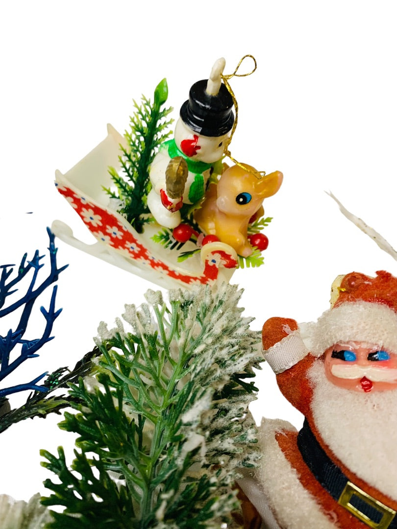 Midcentury Holiday Christmas Decor Santa Mouse Trees Plastic Deer Kitshy Craft