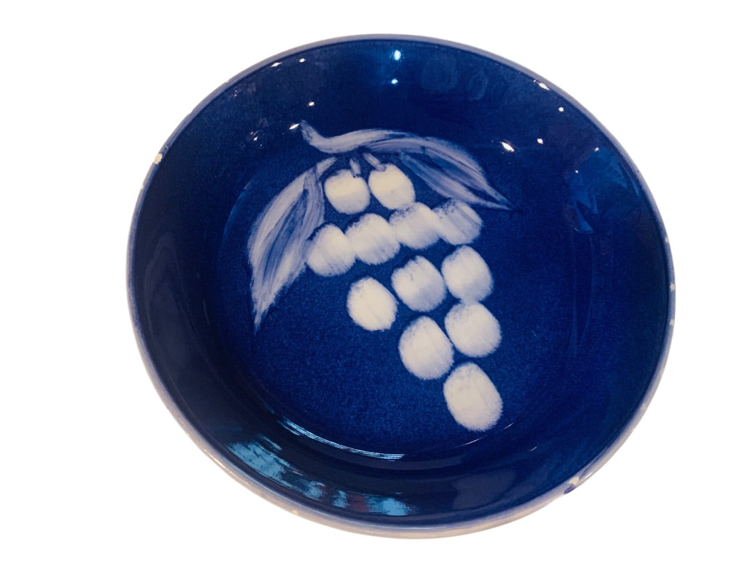 Pasta Bowl Vitantonio Cobalt Blue Made in Italy 8.5" x 1.5" Grape Chips on Rim 1990s
